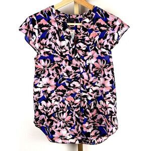 Beautiful J. Crew Bright Colored Floral Short Sleeve 100% Silk Top EUC Sz 4P